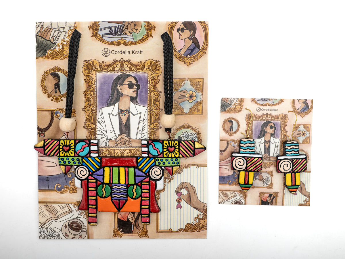 Colorful Terracotta Pencil Design Jewelry Set