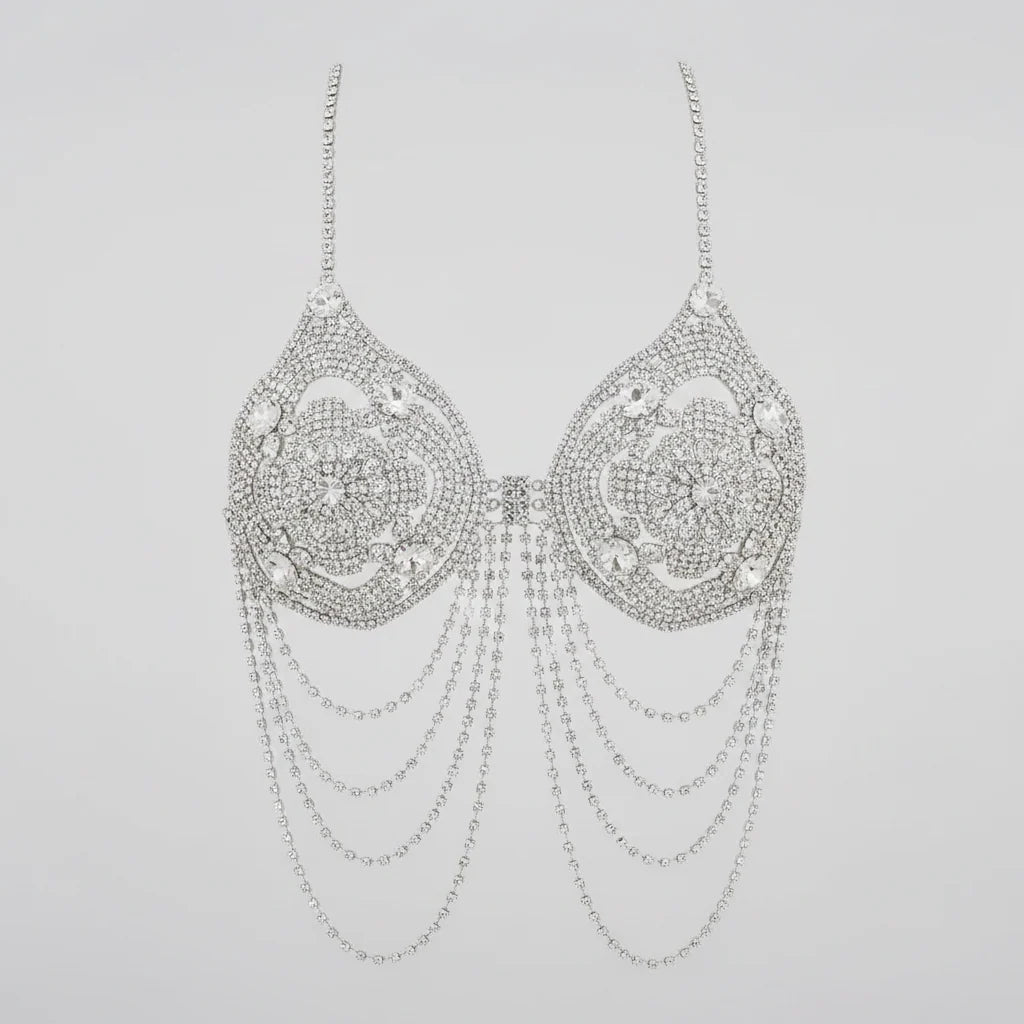 Dazzling Crystal Tassel Bra Chain & Skirt Bikini Body Jewelry Set