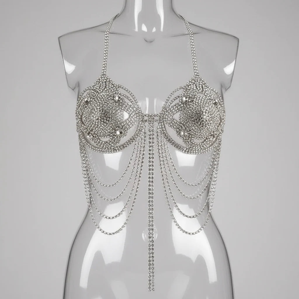 Dazzling Crystal Tassel Bra Chain & Skirt Bikini Body Jewelry Set