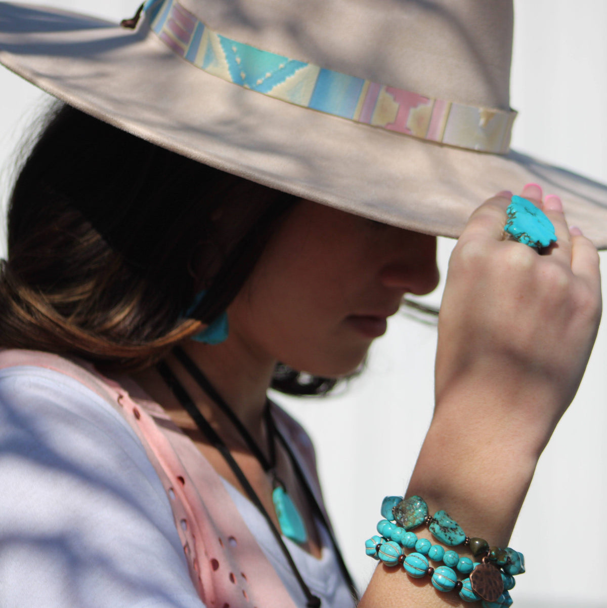 Blue Turquoise Slab Cocktail Statement Ring 012h