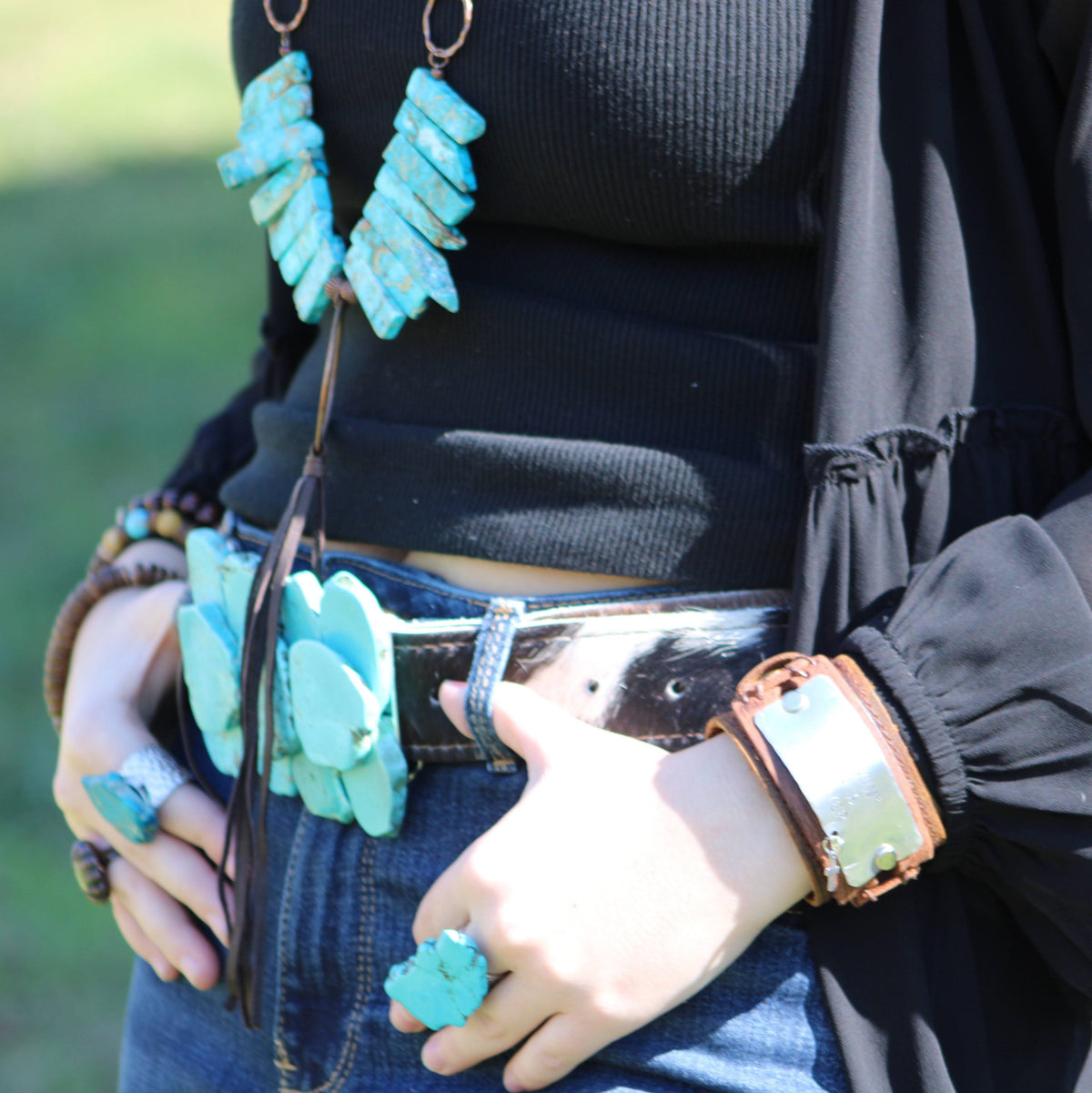 Blue Turquoise Slab Cocktail Statement Ring 012h