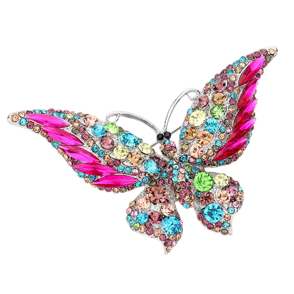 Glass Crystal Butterfly Brooch