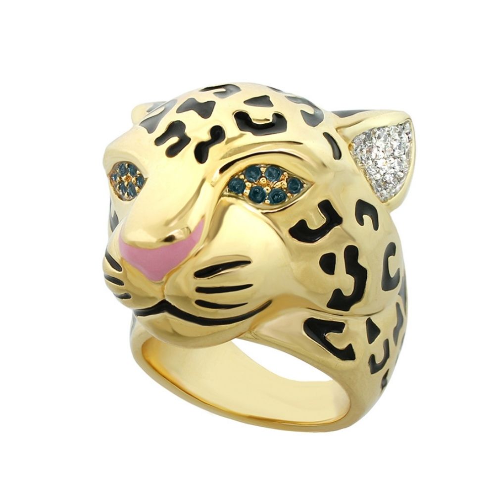 Sweet Leopard Black Enamel Statement Ring