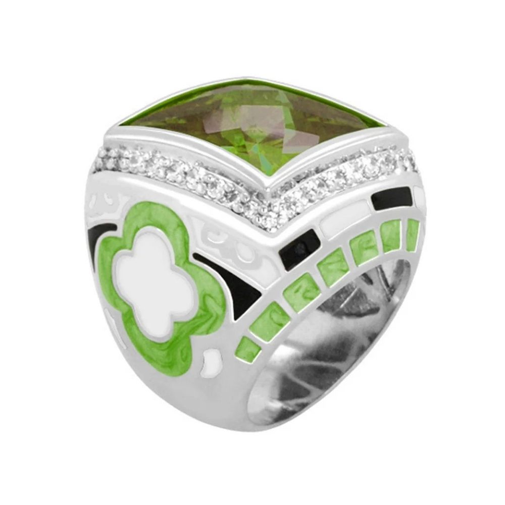 Orange Enamel Art Deco CZ Cocktail Ring