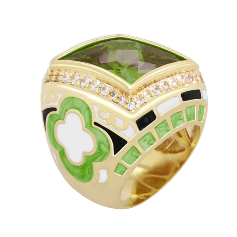 Orange Enamel Art Deco CZ Cocktail Ring