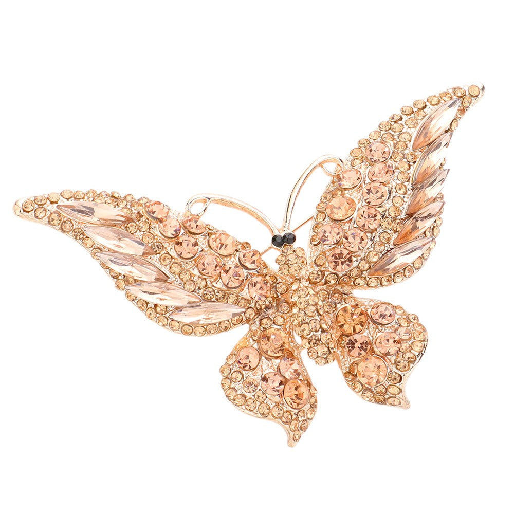 Glass Crystal Butterfly Brooch