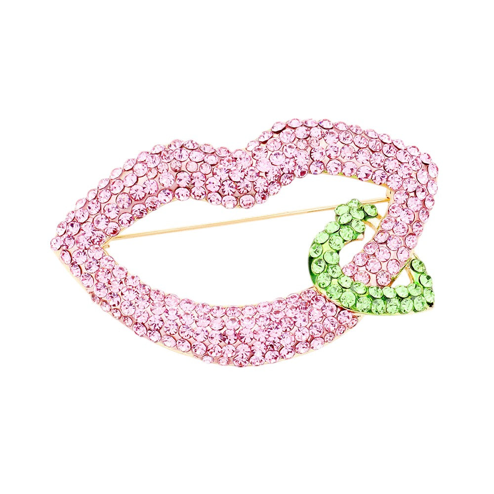 Lips & Heart Rhinestone Brooch