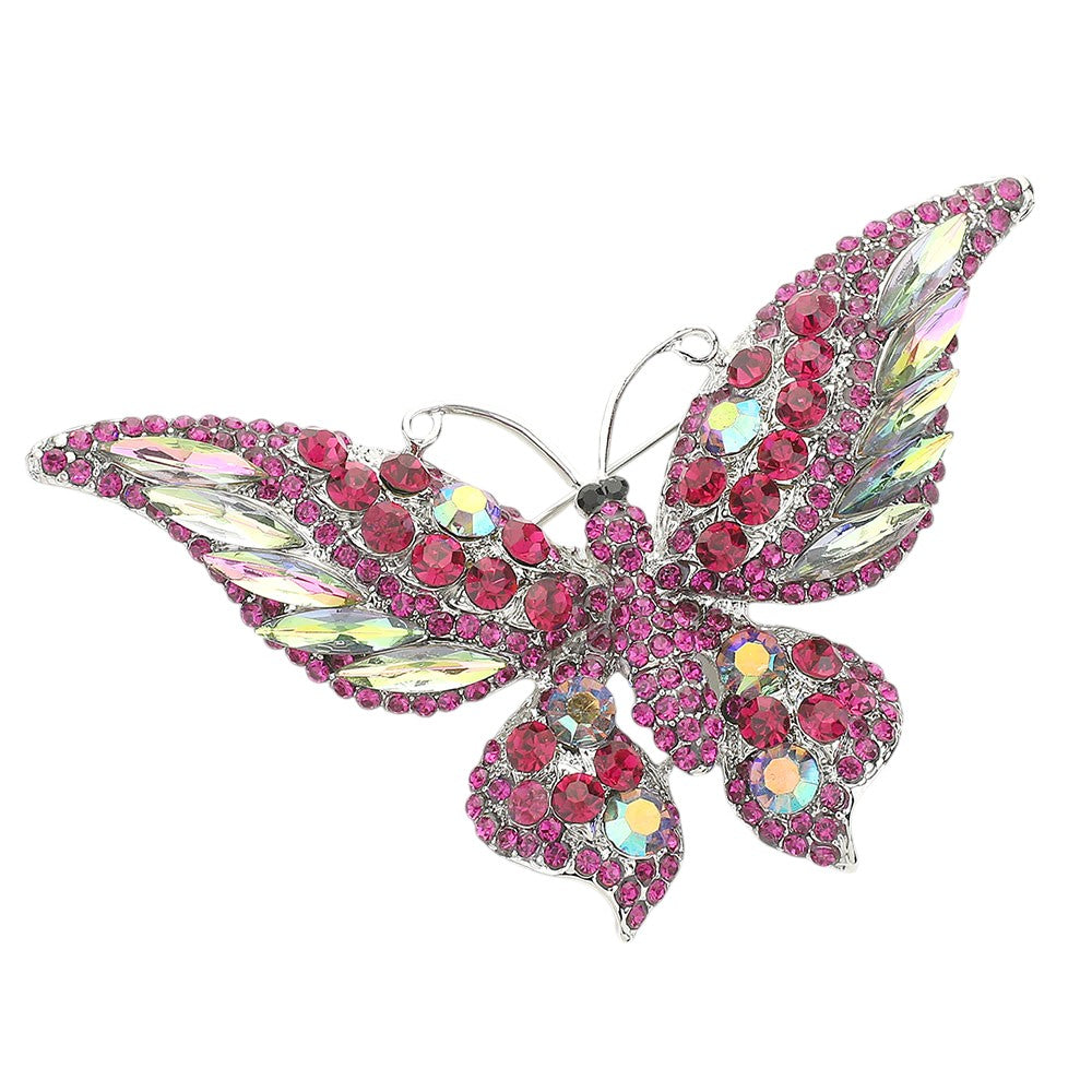 Glass Crystal Butterfly Brooch