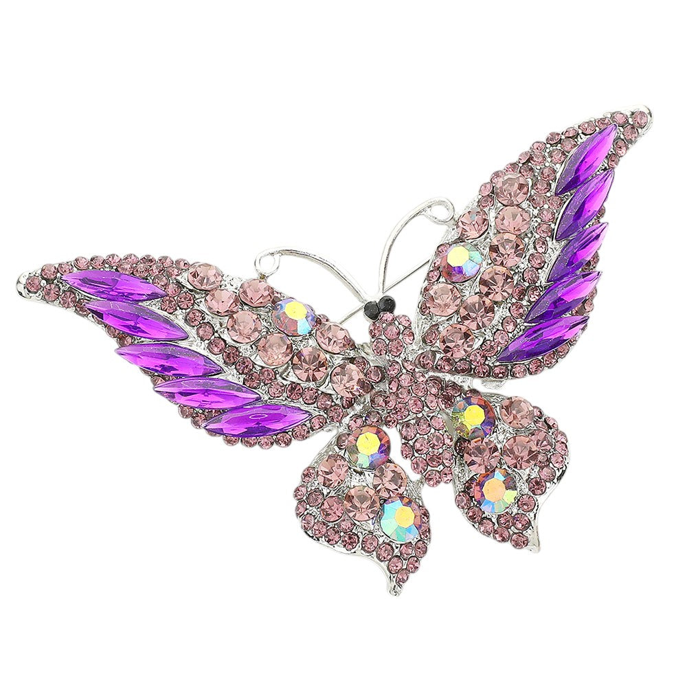 Glass Crystal Butterfly Brooch