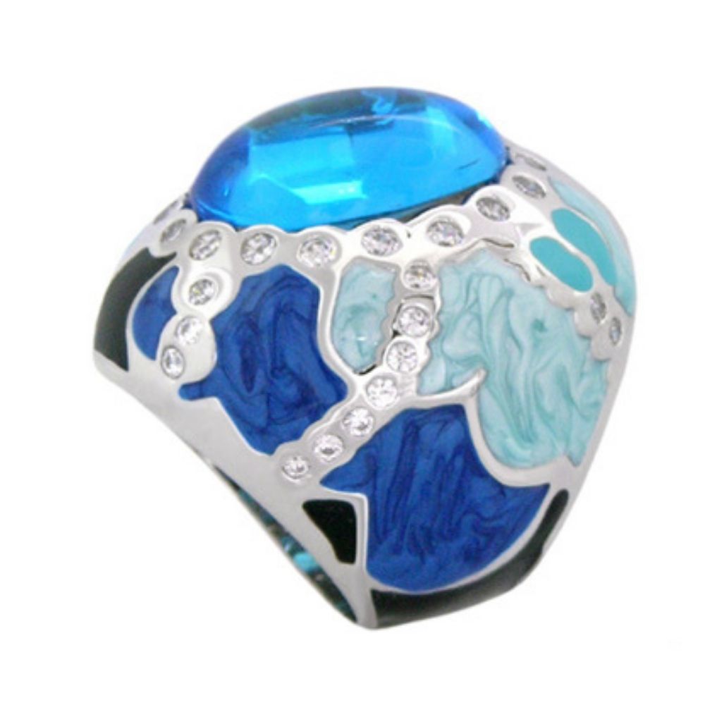 Cool Ice Enamel & CZ Cocktail Ring
