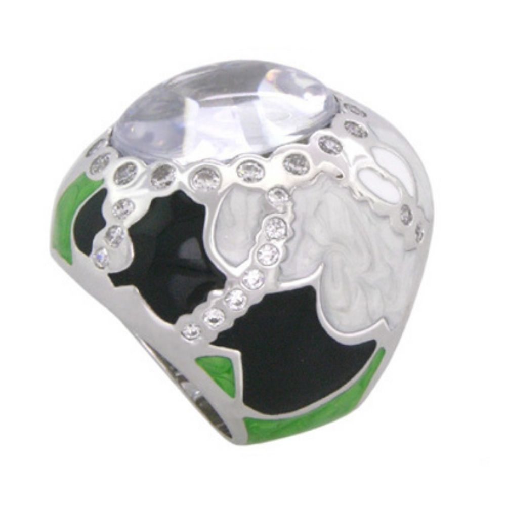 Cool Ice Enamel & CZ Cocktail Ring