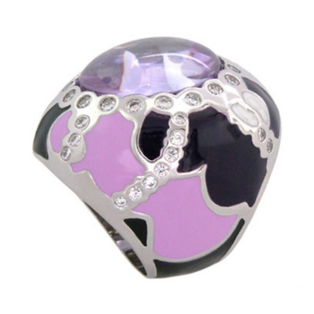 Cool Ice Enamel & CZ Cocktail Ring