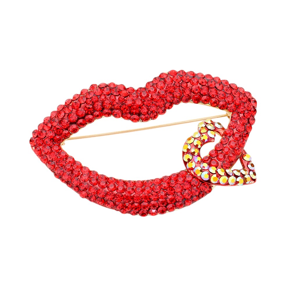 Lips & Heart Rhinestone Brooch