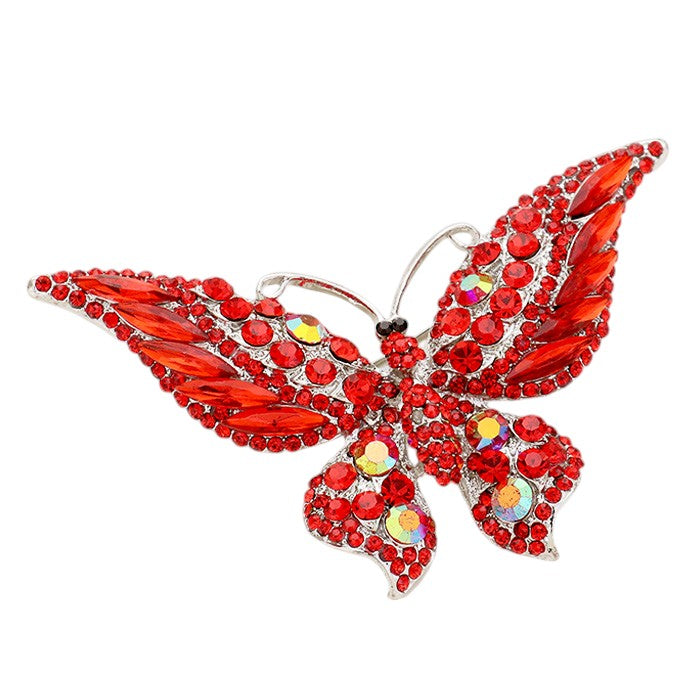 Glass Crystal Butterfly Brooch