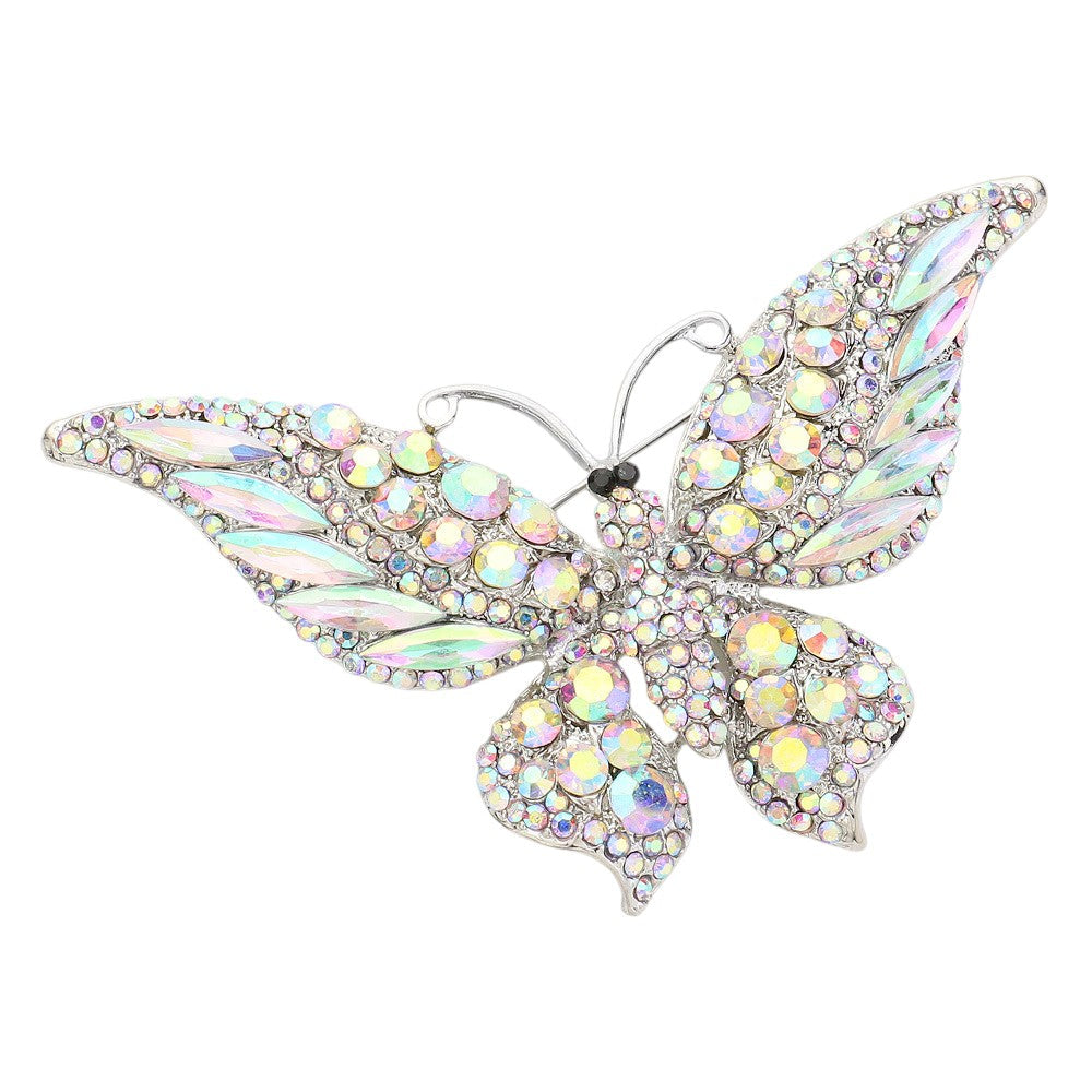 Glass Crystal Butterfly Brooch