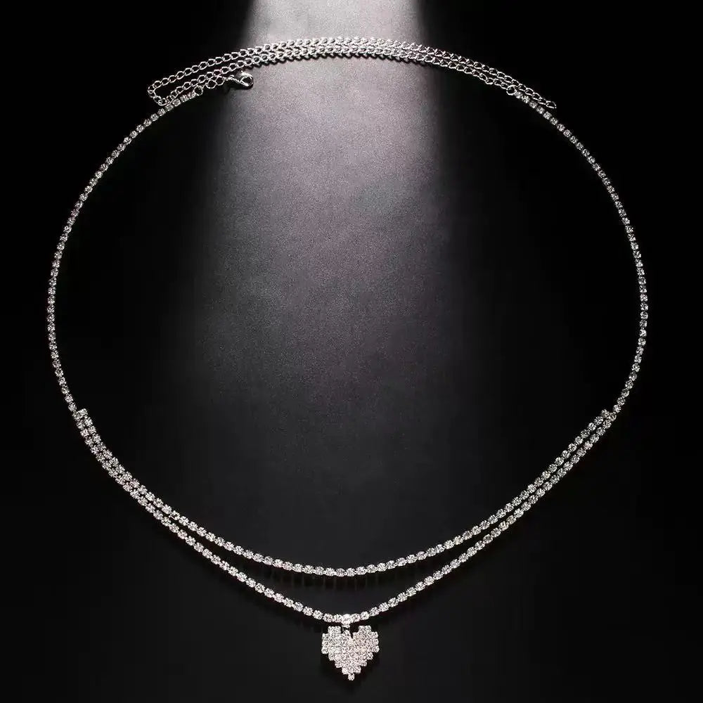 Luxury Rhinestone Double Chain Water Drop Waist Chains Body Jewelry for Women Crystal Body Belly Chain Body Decoration Accessory