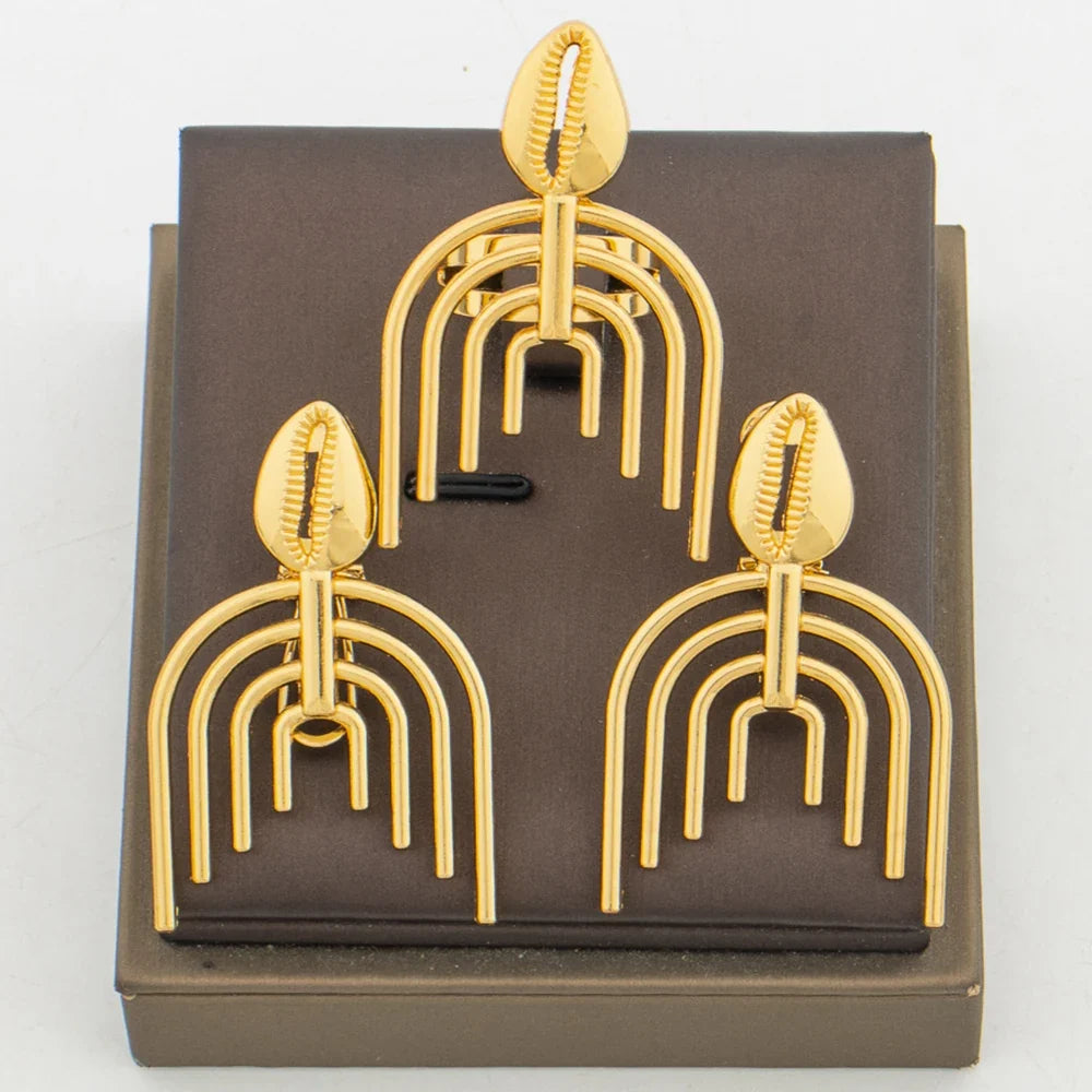 Geometric Gold-Tone Earrings & Ring Jewelry Set