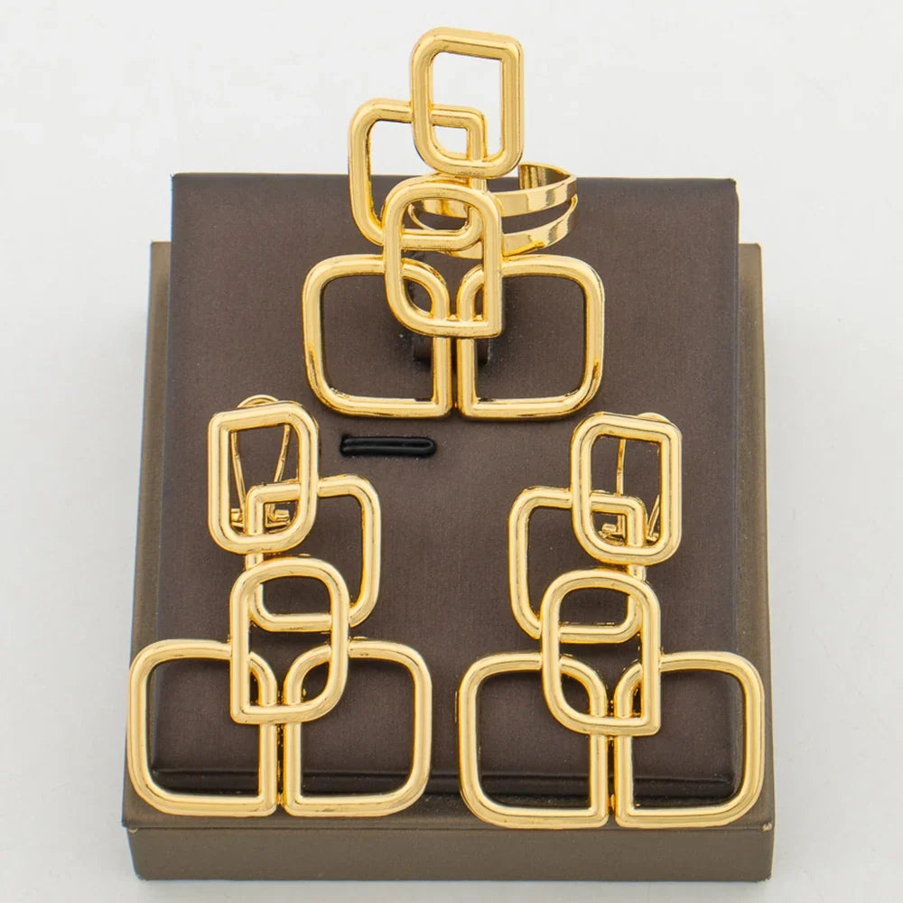 Geometric Gold-Tone Earrings & Ring Jewelry Set