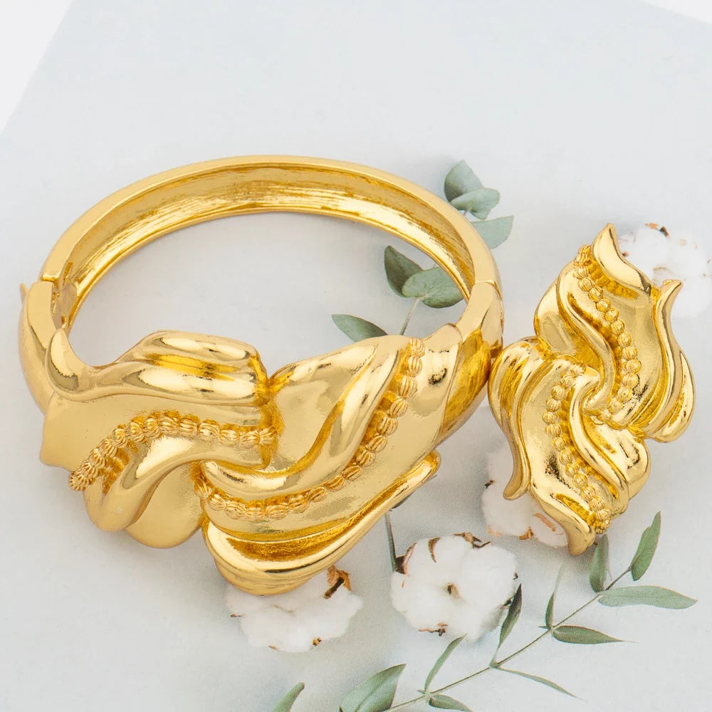 Gold-Tone Statement Bangle & Ring Set