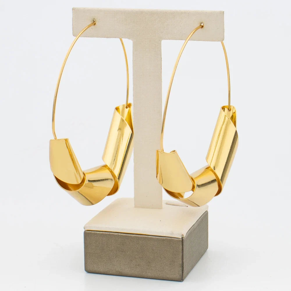 Luxury Gold Plated Dubai Jewelry Set For Women African Copper Twist Bold Design Earrings Necklace Bracelet Quality Jewelry Gift