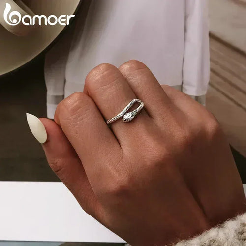 BAMOER Sterling Silver Snake Adjustable Ring