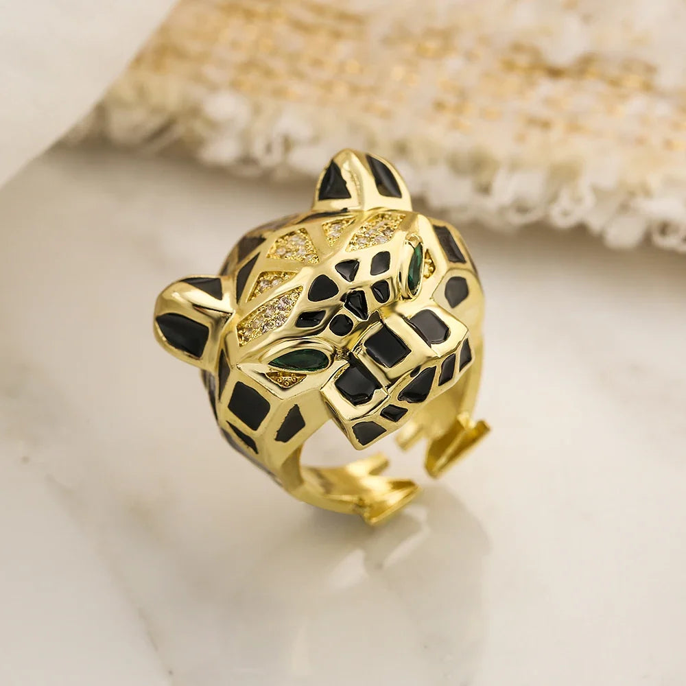 Gold-Plated CZ Leopard Open Ring