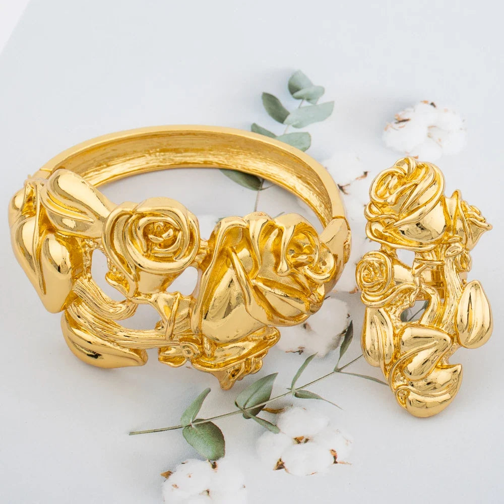 Gold-Tone Statement Bangle & Ring Set