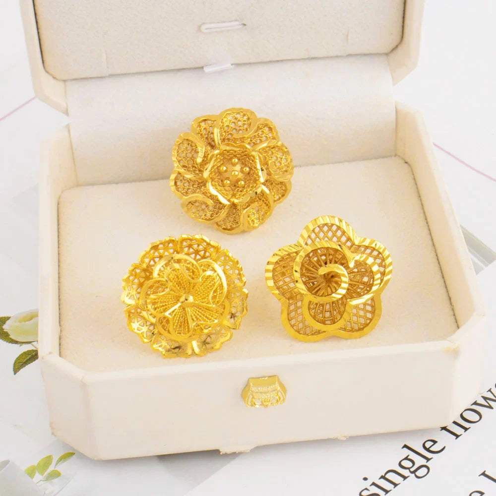 Ethiopia Arab Dubai Gold Plated Rings For Women Resizable 18K Gold Plated Jewelry For Wedding And Party Gifts