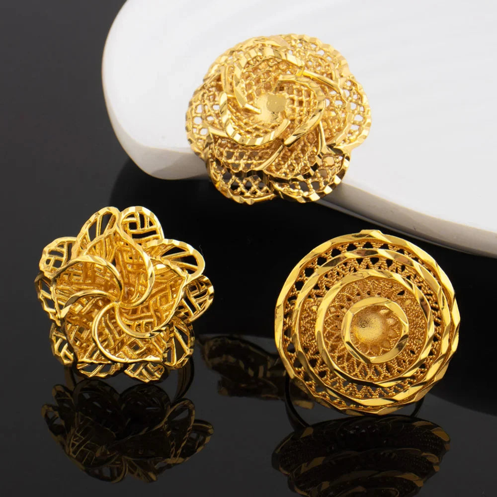Ethiopia Arab Dubai Gold Plated Rings For Women Resizable 18K Gold Plated Jewelry For Wedding And Party Gifts
