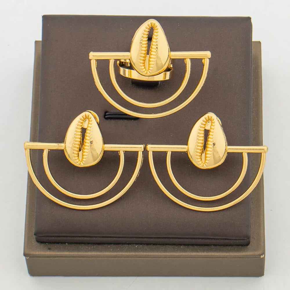 Geometric Gold-Tone Earrings & Ring Jewelry Set