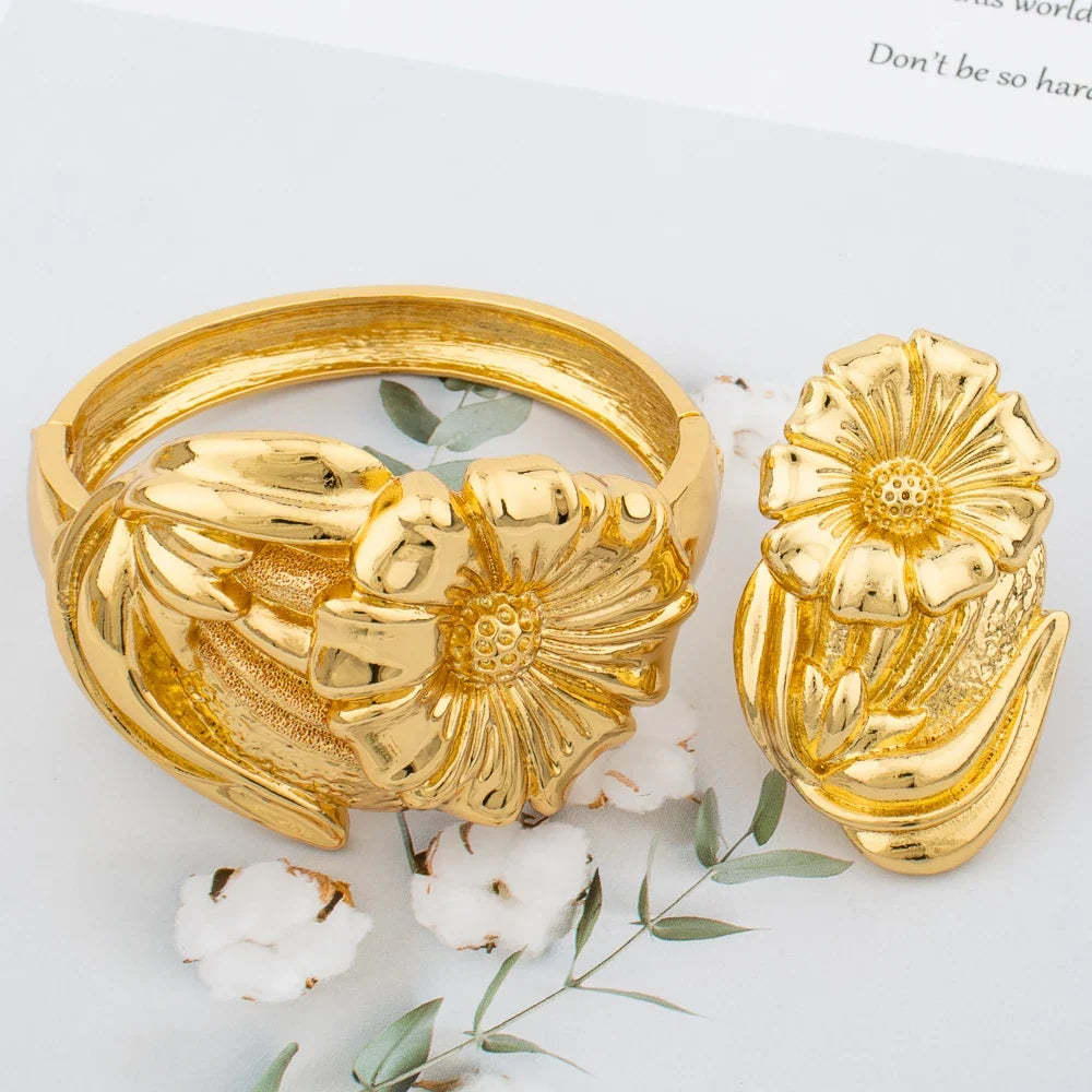 Gold-Tone Statement Bangle & Ring Set