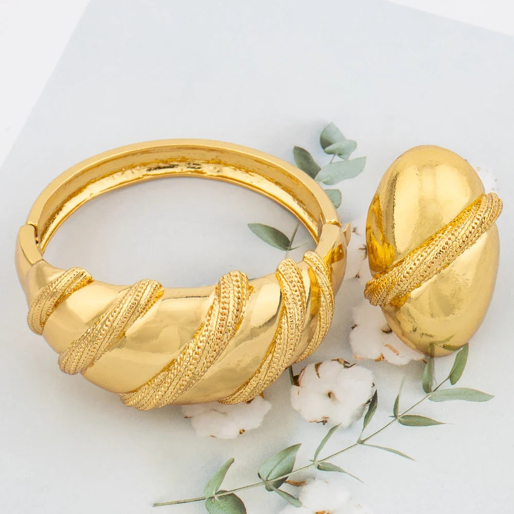 Gold-Tone Statement Bangle & Ring Set
