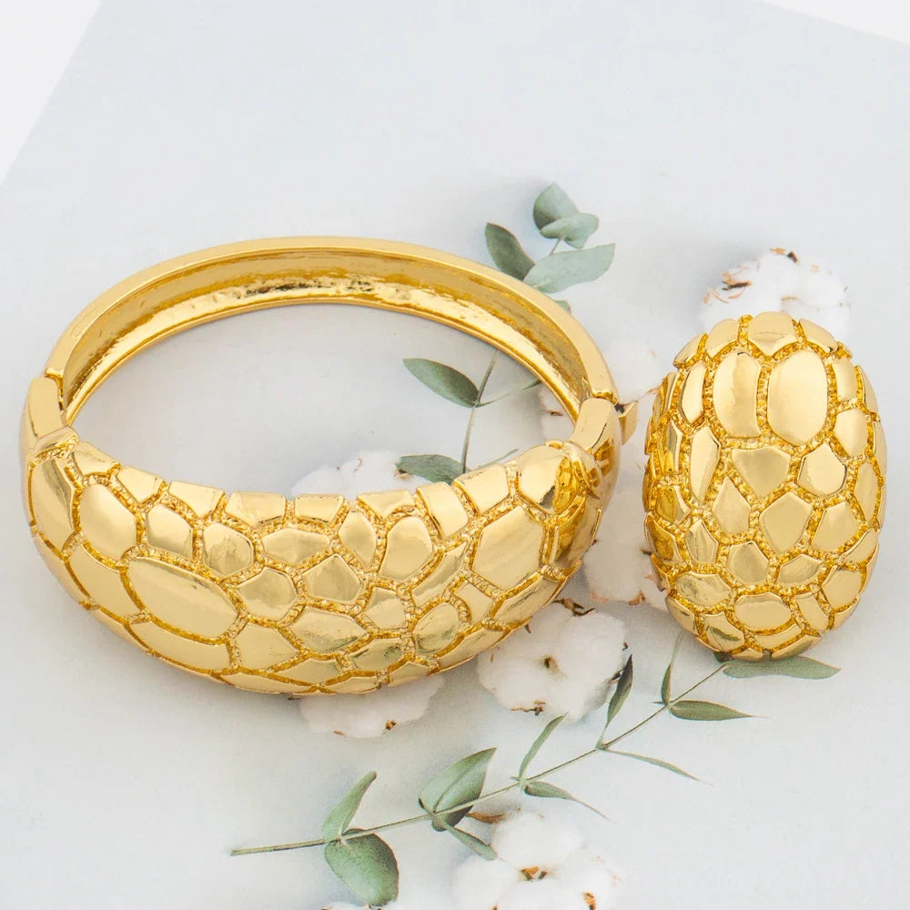 Gold-Tone Statement Bangle & Ring Set