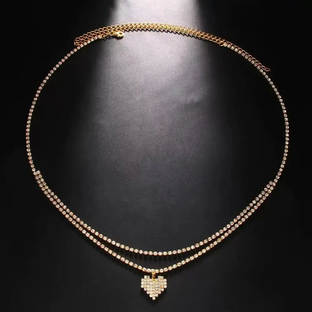 Luxury Rhinestone Double Chain Water Drop Waist Chains Body Jewelry for Women Crystal Body Belly Chain Body Decoration Accessory