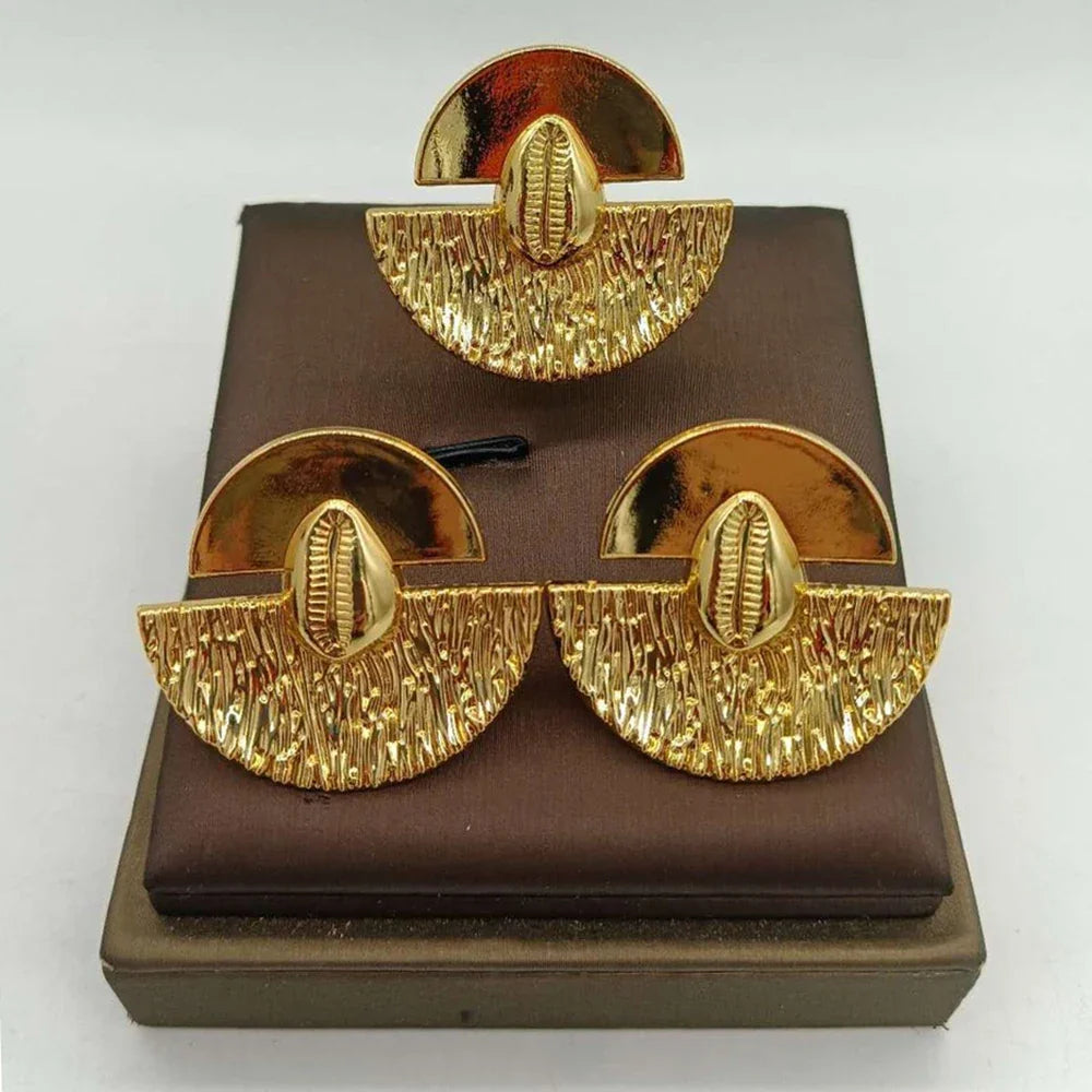 Gold-Plated Clip Earrings & Ring Jewelry Set