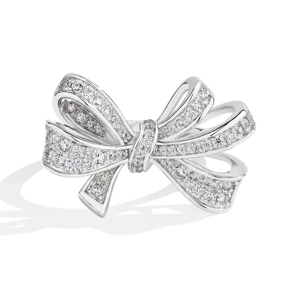 MINTYBOX S925 Sterling Silver Bowknot Lab Moissanite Engagement Ring for Women Luxury Diamond Rings Wedding Fine Jewelry Gift