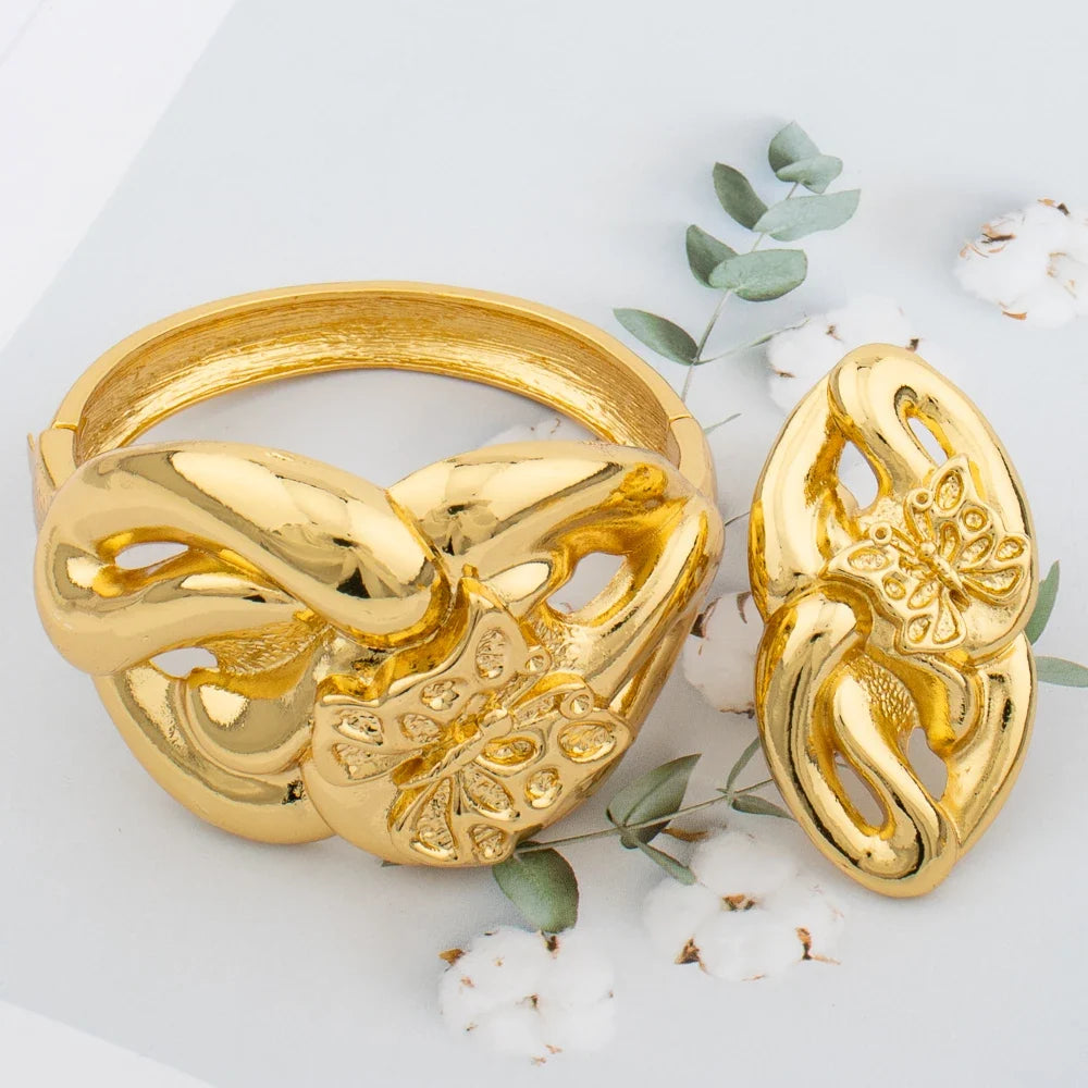 Gold-Tone Statement Bangle & Ring Set