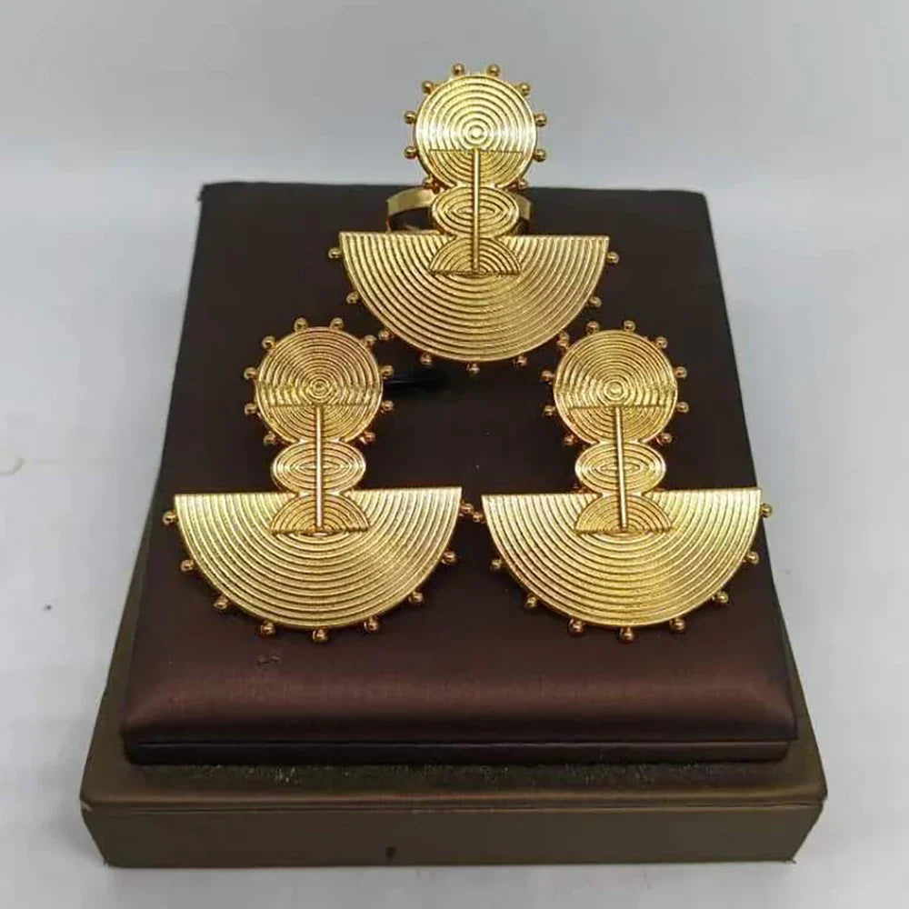 Gold-Plated Clip Earrings & Ring Jewelry Set