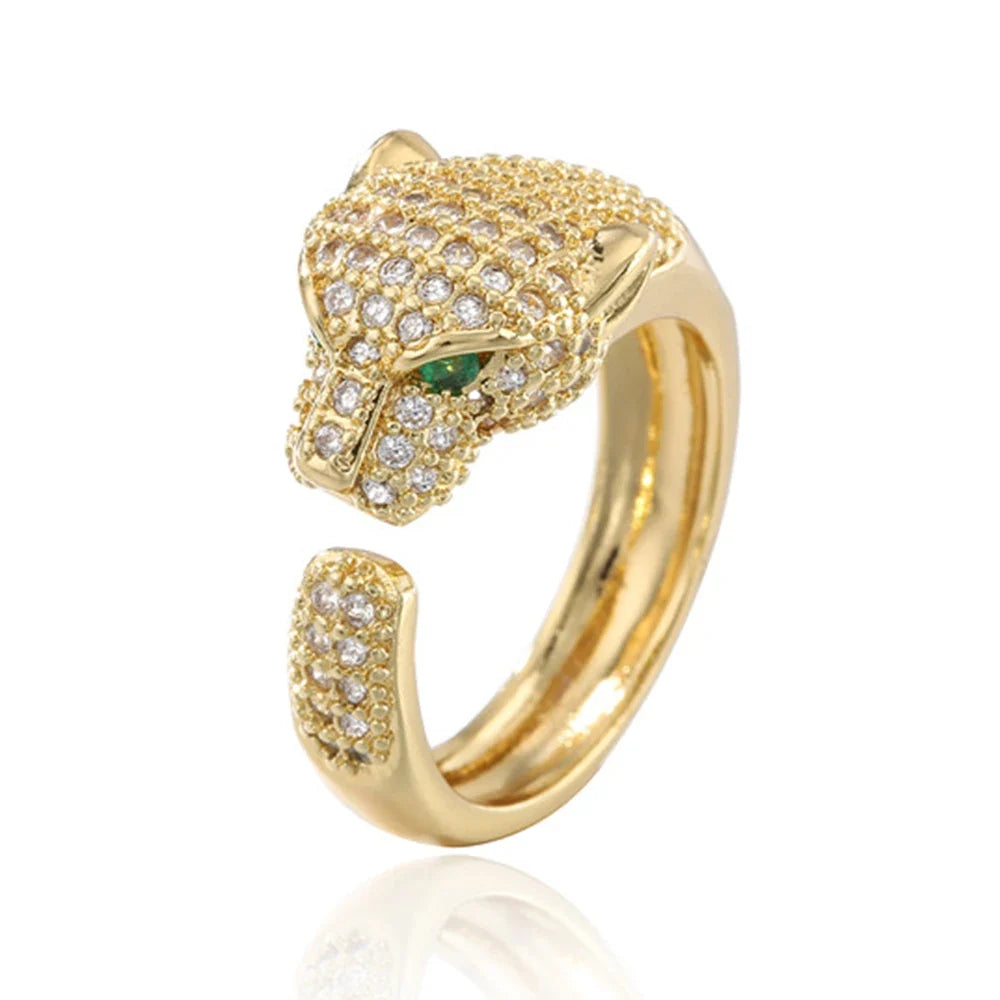 Gold-Plated CZ Leopard Open Ring