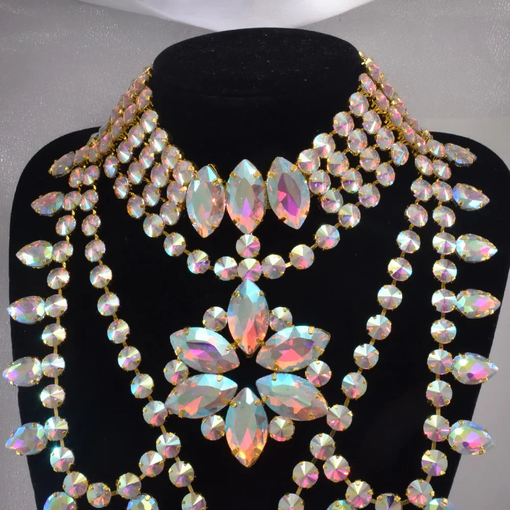 Oversized Crystal Gemstone Statement Choker Necklace Drag Queen Pageant Jewelry