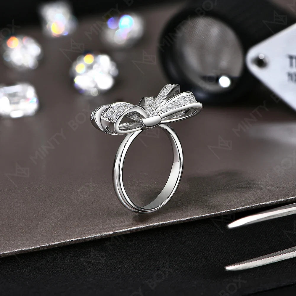 MINTYBOX S925 Sterling Silver Bowknot Lab Moissanite Engagement Ring for Women Luxury Diamond Rings Wedding Fine Jewelry Gift