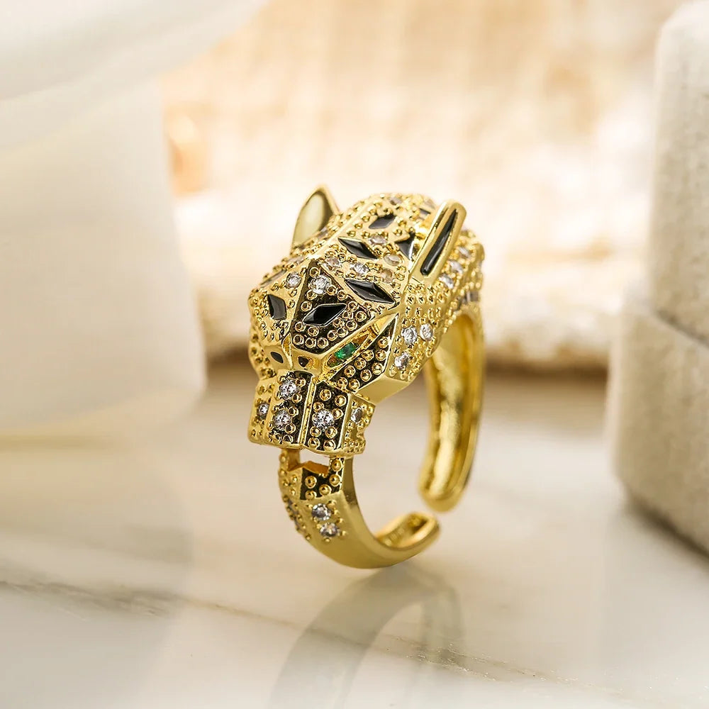 Gold-Plated CZ Leopard Open Ring
