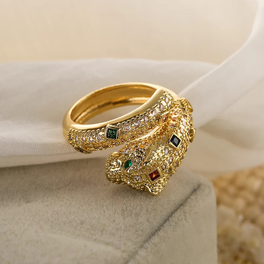 Gold-Plated CZ Leopard Open Ring