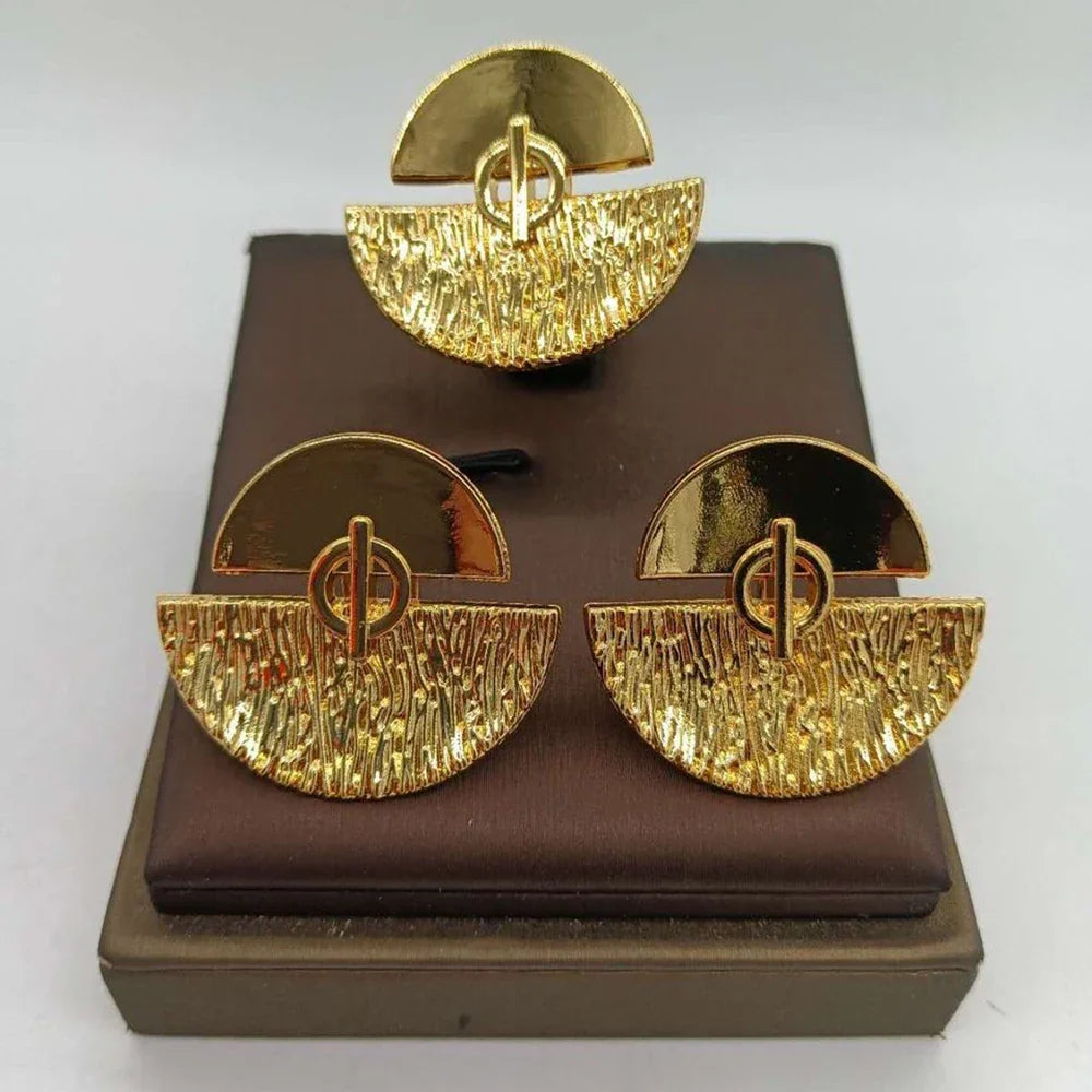 Gold-Plated Clip Earrings & Ring Jewelry Set