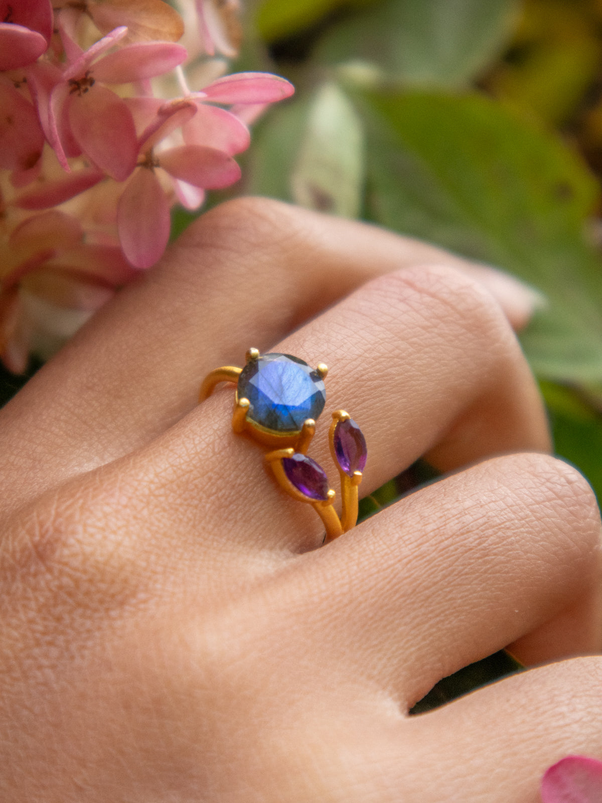 Bloom Gemstone Open Ring in Gold Plate