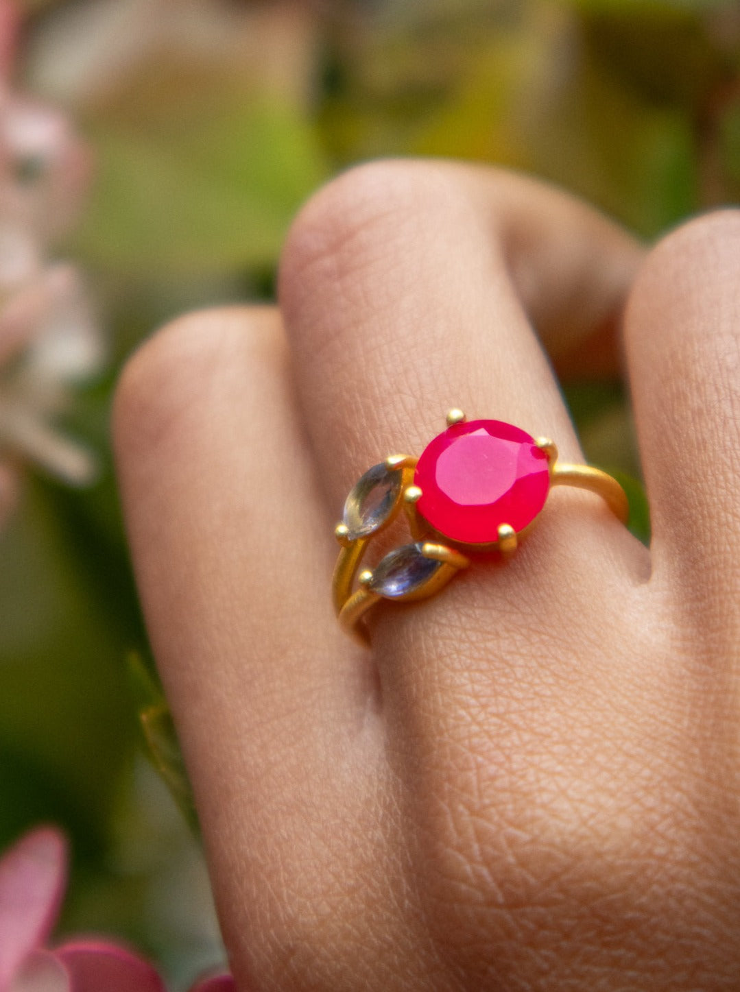 Bloom Gemstone Open Ring in Gold Plate