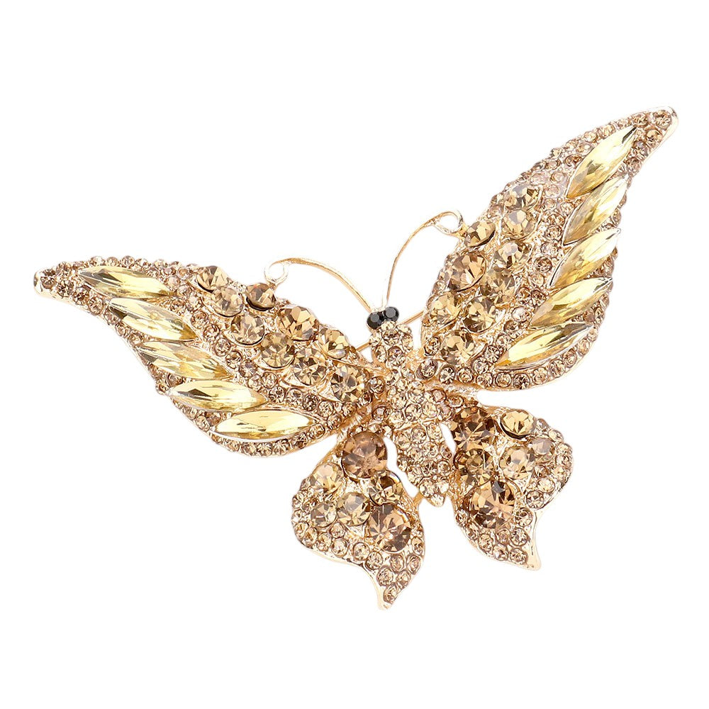 Glass Crystal Butterfly Brooch