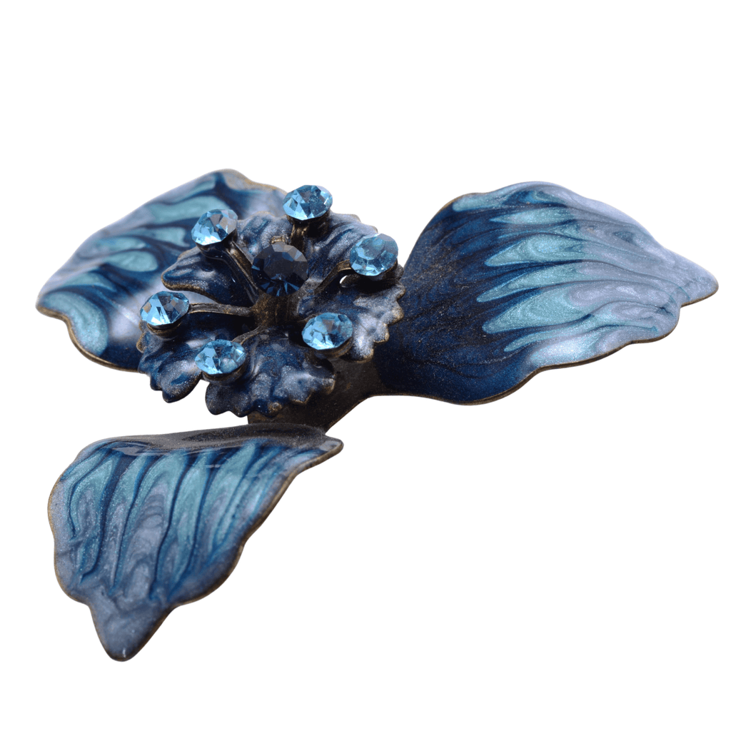 Vintage Blue Enamel Flower Brooch