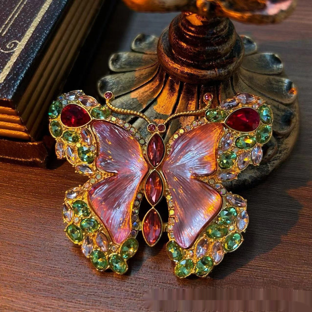 Butterfly Rhinestone Jewelry — Brooch, Necklace & Earrings
