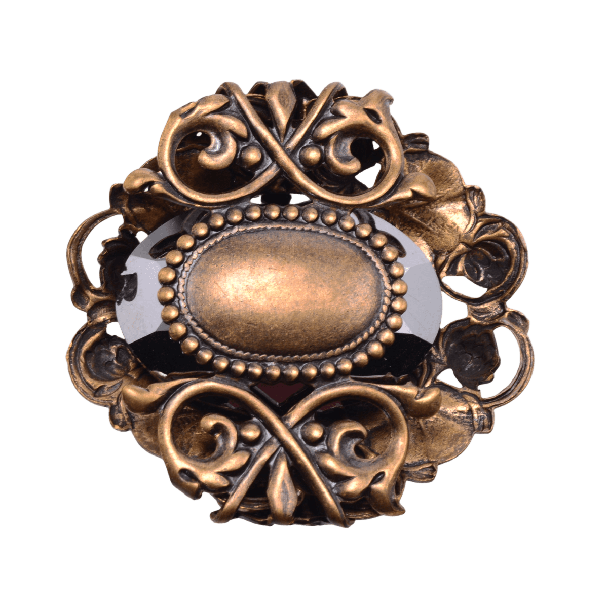 Art Nouveau Sapphire Glass Brooch - Base Metal Floral Setting 41mm Vintage Style Pin